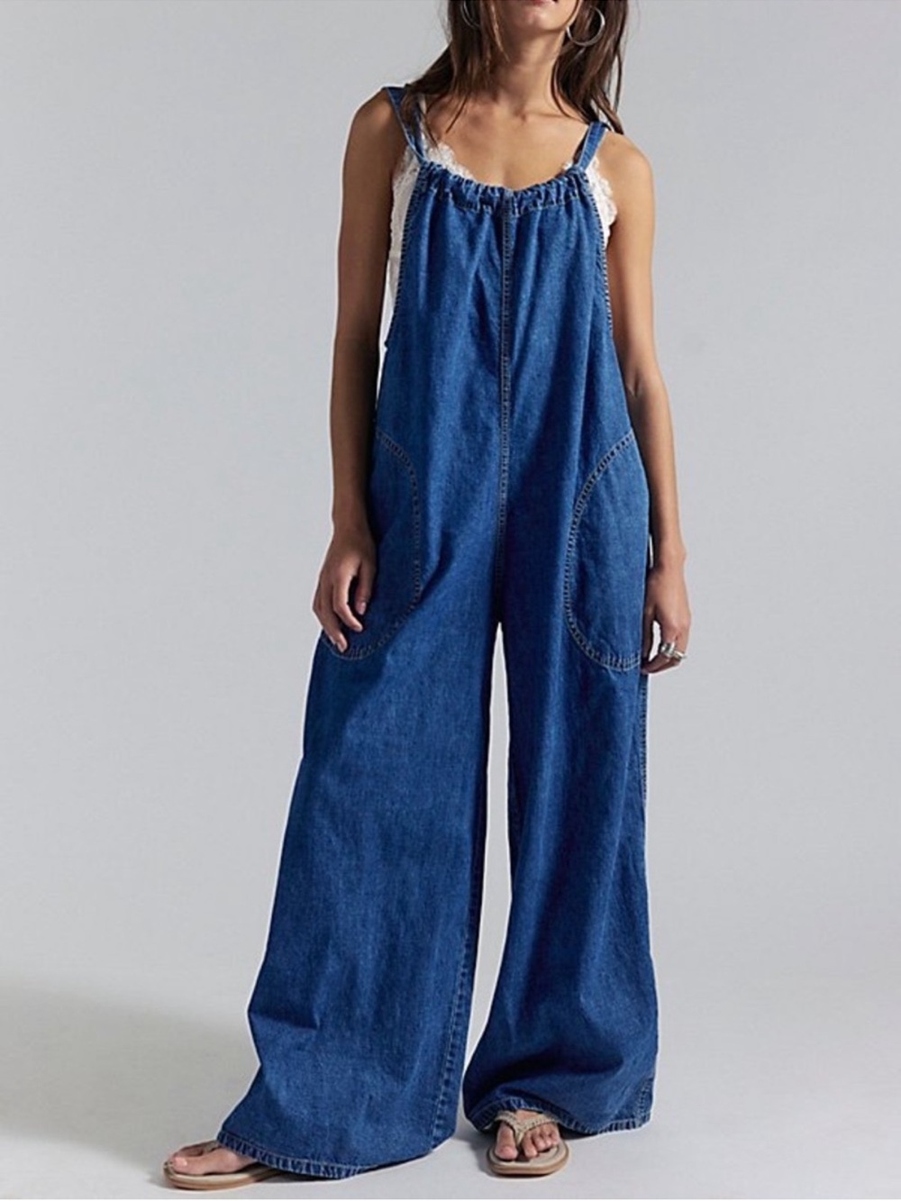 Free People We The Free Freebird Jumpsuit Stellar Blue Size Medium Wide Leg